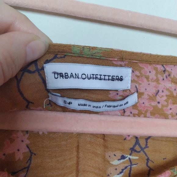 Urban Outfitters Burnt Orange Lace Up Floral Peplum Hem Puff Sleeve Blouse Small - Picture 12 of 13